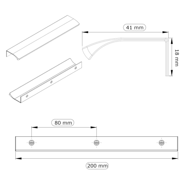 Furnipart M�belgriff - Anthrazit - Modell EDGE STRAIGHT - 200 mm