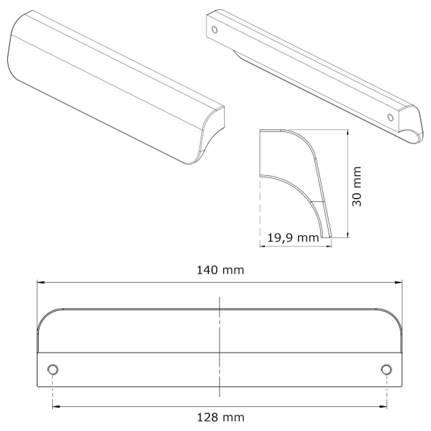 Furnipart M�belgriff - Geb�rsteter Edelstahl - Modell Fall - cc 128 mm