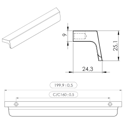M�belhandtag - Furnipart - Borstat st�l - Modell Envelope - 200 mm