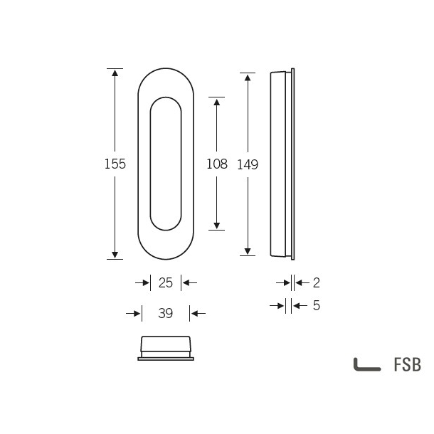 Sliding Bowl - Oval - Aluminium - 45 x 155 mm
