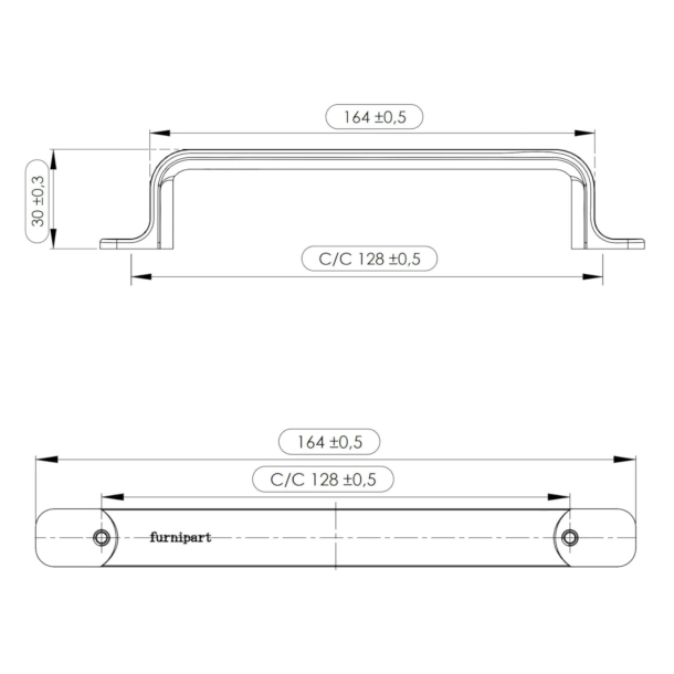 M�belhandtag - Furnipart - Borstat st�l - Modell Rio128 mm 