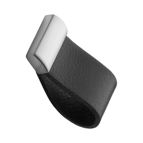 Gałka meblowa - Furnipart - Czarna sk�ra / Stal szczotkowana - Model Strap