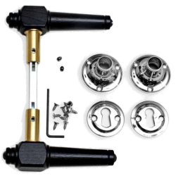 Klamka do drzwi - Czarne drewno i chrom - Rozeta pod klucz - 205244