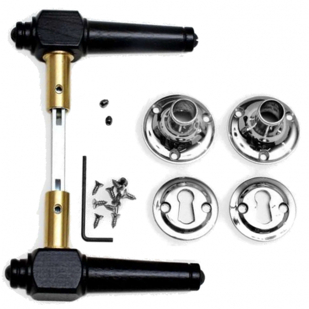 Klamka do drzwi - Czarne drewno i chrom - Rozeta pod klucz - 205244