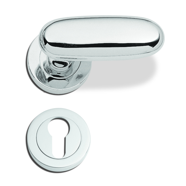 Door handle with europrofile escutcheon - Bright chrome - Model Elvira