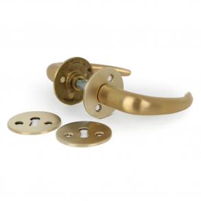 Door handle - Kay Fisker Coup handle - Brushed brass - Rosette and escutcheon