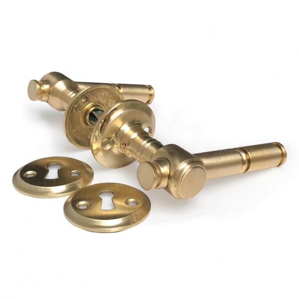 Door handle, Brushed brass - Rose/escutcheon - Model SKOVSHOVED