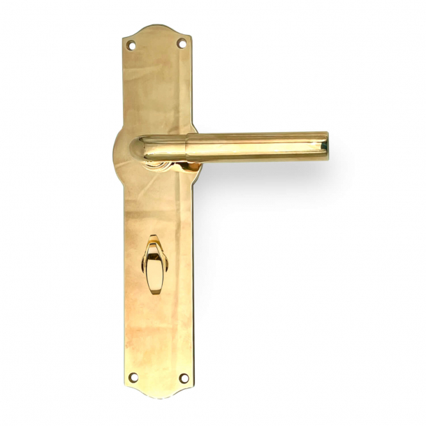 Funkis door handle indoors - Privacy lock - Amalienborg backplate - Brass without lacquer - 16mm