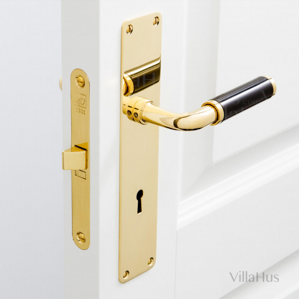 FUNKIS door handle - Backplate with keyhole - Brass and black Bakelite - Model 383