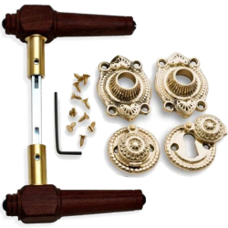 Klamka do drzwi - Palisander i antyczny mosi&#261;dz - Rozeta pod klucz - 21040101