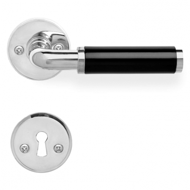 Dörrhandtag - Funkis - Nickelpläterad och svart bakelit - Modell 383