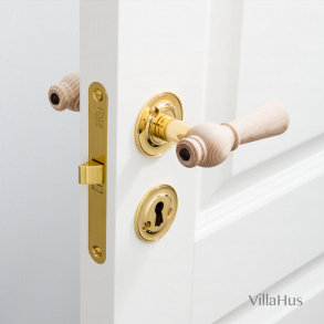 Interior wooden door handle - Brass & Ash - Rose / Smooth Neck