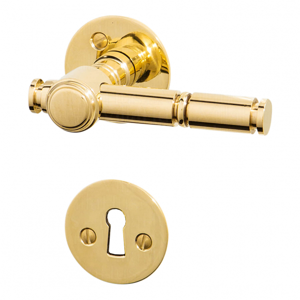 Dörrhandtag - Mässing - SKOVSHOVED - Slät rosett och nyckelskylt - Modell 1190 - Utan lack