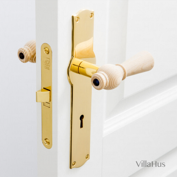 Ash wooden door handle - Brass back plate with keyhole