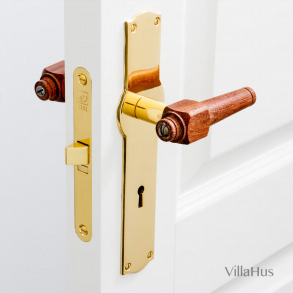 Rosewood wooden door handle - Brass back plate with keyhole - SVANEMLLEN
