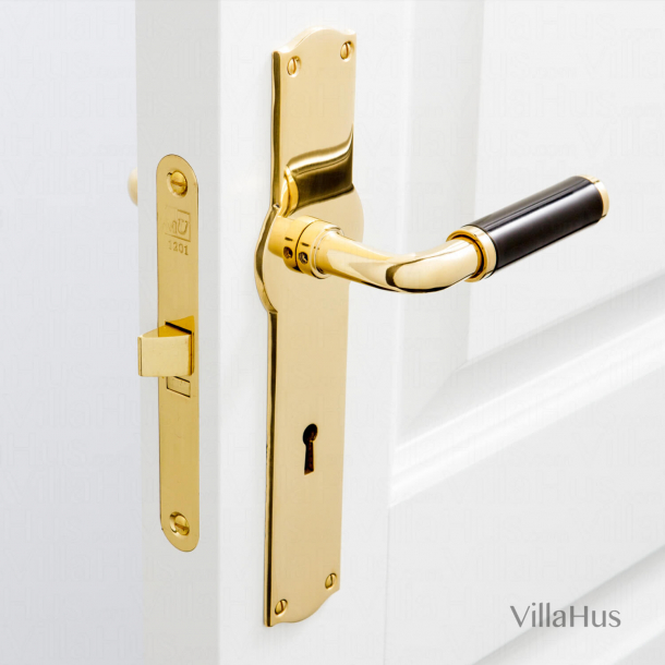 FUNKIS door handle - Amalienborg Backplate with keyhole - Brass and black Bakelite - Model 383