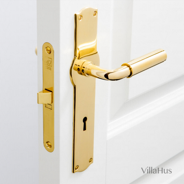 Funkis door handle indoors - Amalienborg backplate - Brass without lacquer - 20mm