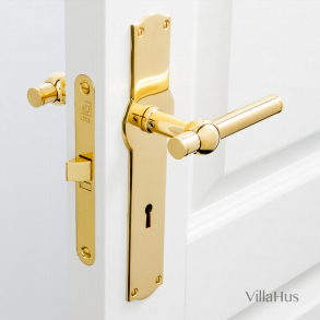 Drrhandtag p Amalienborg lngskylt - Mssing utan lack - Modell SKODSBORG 16mm - 72 MM