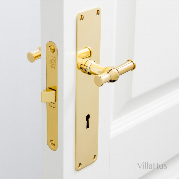 Door handles indoor - Brass without lacquer - Backplate with keyhole - Model RUNGSTED