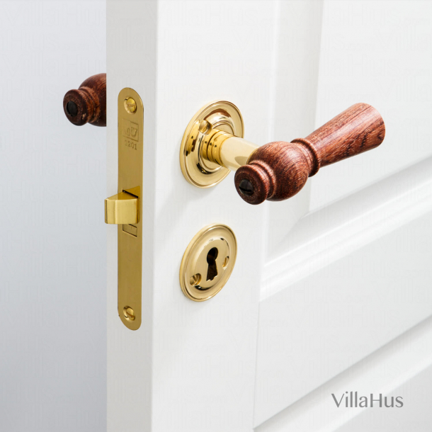 Interior wooden door handle - Brass &amp; Rosewood - Rose / Smooth Neck