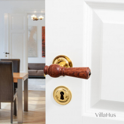 Interior wooden door handle - Brass &amp; Rosewood - Rose / Smooth Neck