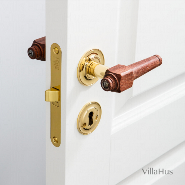 Holztrgriff im Interieurbereich - Messing &amp; Rosenholz - Rose &amp; glatter Hals