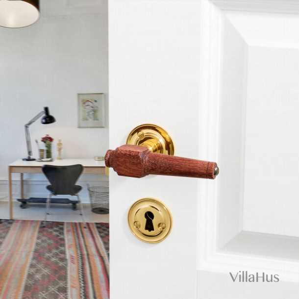 Holztrgriff im Interieurbereich - Messing &amp; Rosenholz - Rose &amp; glatter Hals