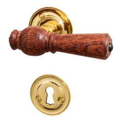 Interior wooden door handle - Brass &amp; Rosewood - Rose / Smooth Neck