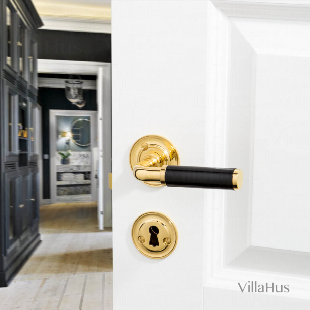 Funkis dørhåndtag indendørs - Messing og sort Bakelit - Ornamenteret - Model 383