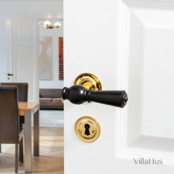 Wooden door handle Interiors - Brass &amp; Black birch - Rose / Smooth neck