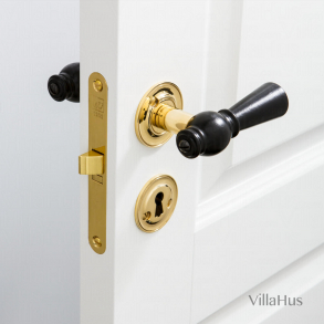 Wooden door handle Interiors - Brass & Black birch - Rose / Smooth neck