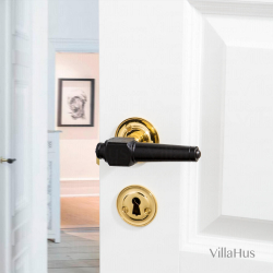 Holztrgriff im Interieurbereich - Messing &amp; schwarzes Holz - Rose / Glatter Hals