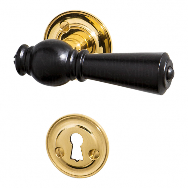 Wooden door handle Interiors - Brass &amp; Black birch - Rose / Smooth neck