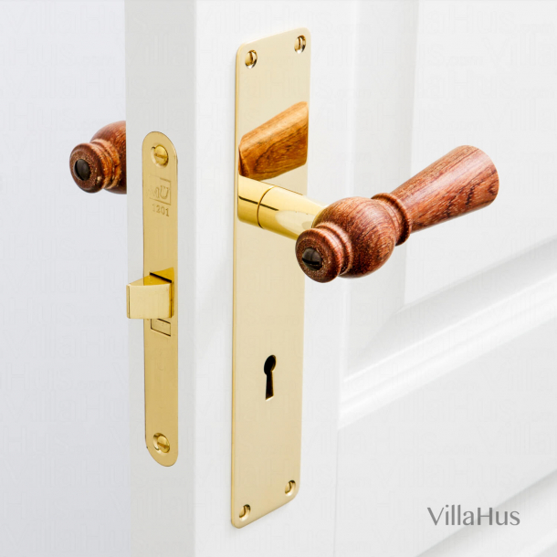 Door handle - Rosewood - Brass - Backplate with keyhole - 220 x 45 mm
