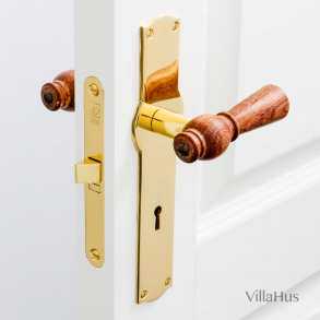Rosewood door handle - Brass backplate with keyhole