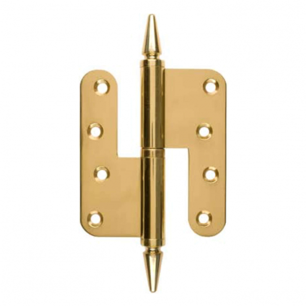 Door hinge, Right - 110 x 49 mm - Round / Point Knob - Brass