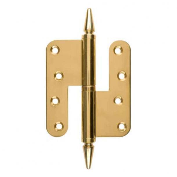 Door hinge, Left - 110 x 49 mm - Round / Point Knob - Brass