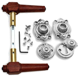 Klamka do drzwi - Mosi&#261;dz niklowany b&#322;yszcz&#261;cy i palisander