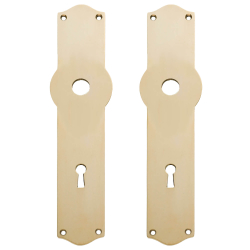 Klamka na d&#322;ugim talerzu Amalienborg z dziurk&#261; od klucza - Mosi&#261;dz bez lakieru - Model BELLEVUE