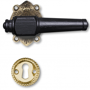 Drrhandtag - Tr - Inomhus - Antik mssing och svart tr, nyckelskylt utan flik