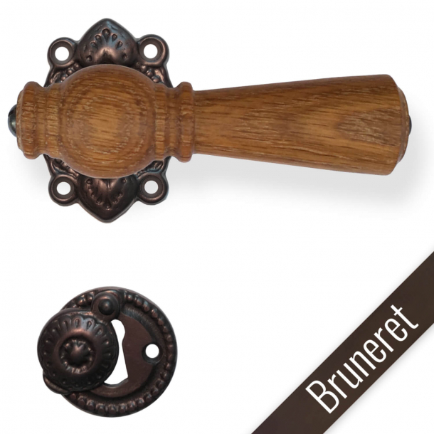 Wooden door handle - Oak and browned brass - Model Copenhagen 670