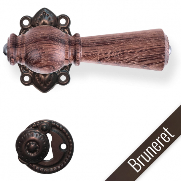 Wooden door handle - Rosewood and browned brass - Model Copenhagen 670