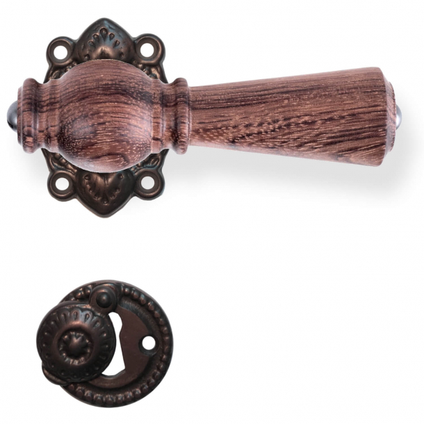 Wooden door handle - Rosewood and browned brass - Model Copenhagen 670