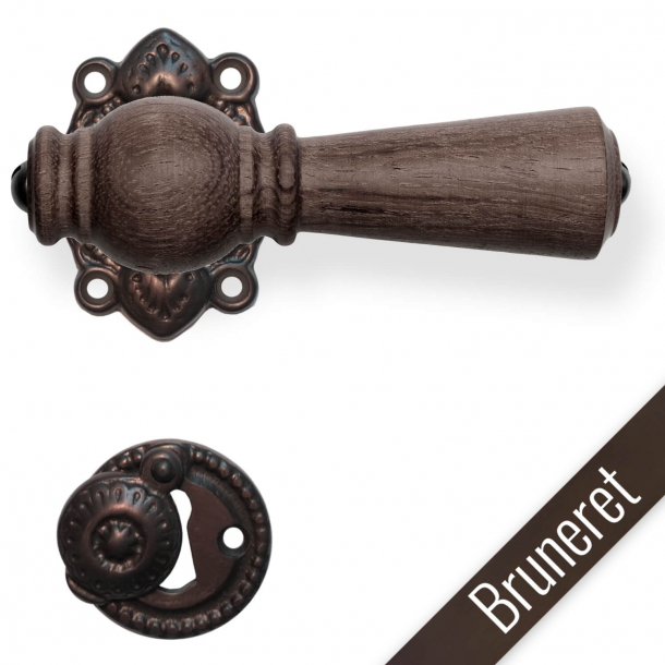 Wooden door handle - Smoked oak and browned brass - Model Copenhagen 670