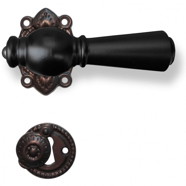 Wooden door handle - Black wood and browned brass - Model Copenhagen 670