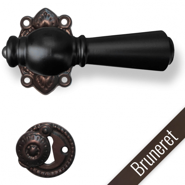 Wooden door handle - Black wood and browned brass - Model Copenhagen 670