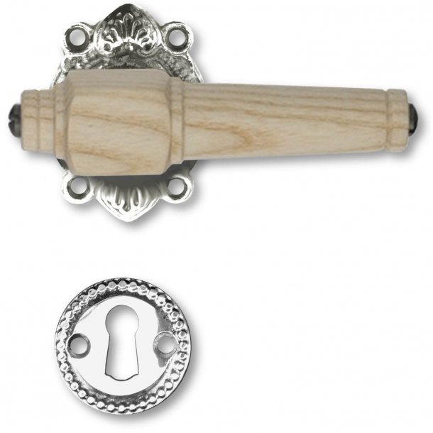 Wooden door handle interior - Ornamented Nickel and ash tree - escutcheon without cover