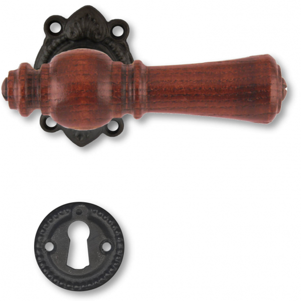 Wooden Door handle interior - Black brass and rosewood, Escutcheon without flap