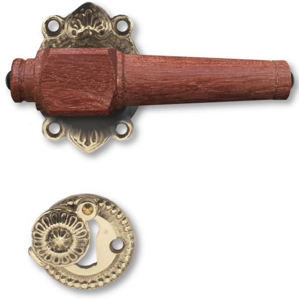 Klamka do drzwi - Palisander i antyczny mosi&#261;dz - Rozeta pod klucz - 21040101