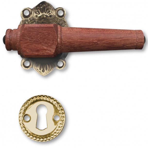 Klamka do drzwi - Mosi&#261;dz antyczny i palisander - Rozeta pod klucz